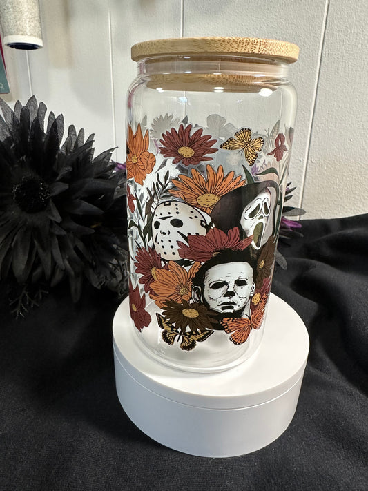 Floral Halloween Horror Glass