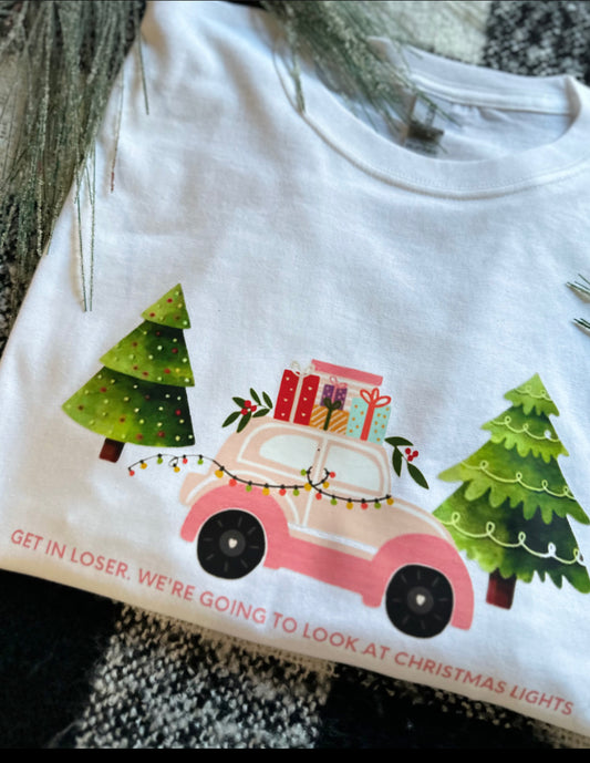 Pink Christmas Car T-shirt