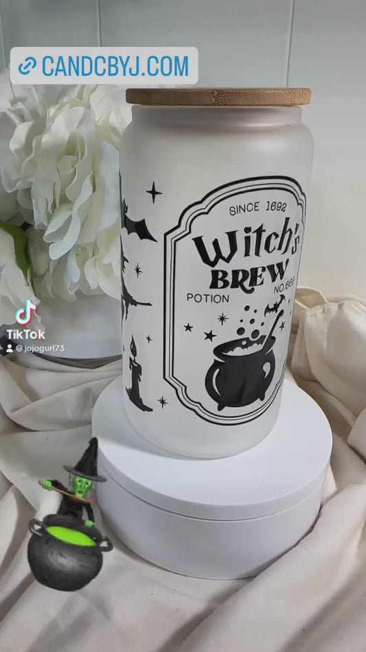 Witches Brew Halloween Glass Can